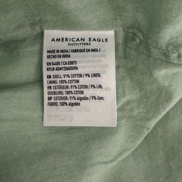 AMERICAN EAGLE Cotton Linen Plaid High Neck Mini Dress Sundress Green NWT XS - Picture 7 of 8